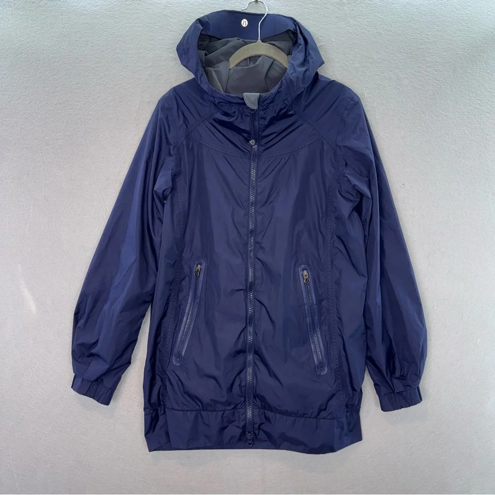 Lululemon - women’s navy No rain No Gain jacket hooded full zip up raincoat SZ 4